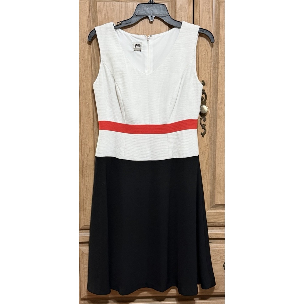Calvin Klein Colorblock Sheath Dress Women Sz 2 Black White Sleeveless Fit Flare